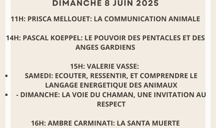 Voici le planning des conférences pour le salon bien-être et paranormal de Vesoul